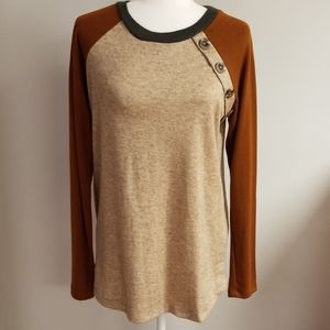 My Story Taupe & Rust Button Top